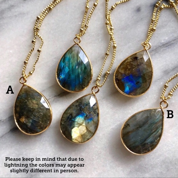 Nebula Labradorite 14K Gold Boho Necklace 18” - Picture 2 of 8